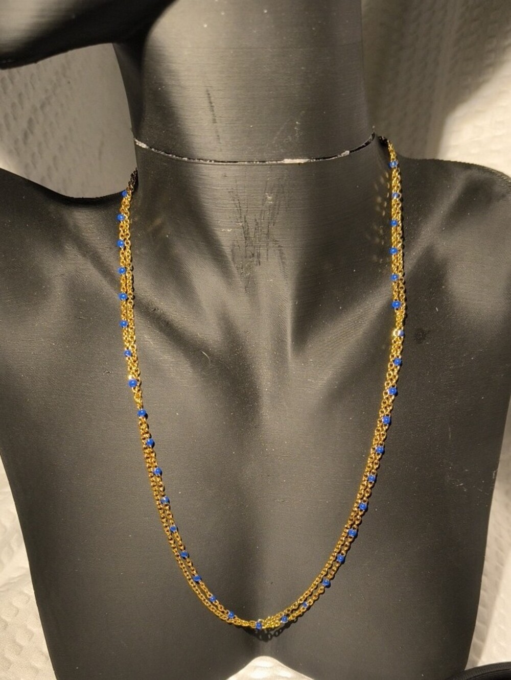 Plunder Gold and Blue Beaded Double Strand Necklace & Double Strand Bracelet Set - Picture 3 of 6